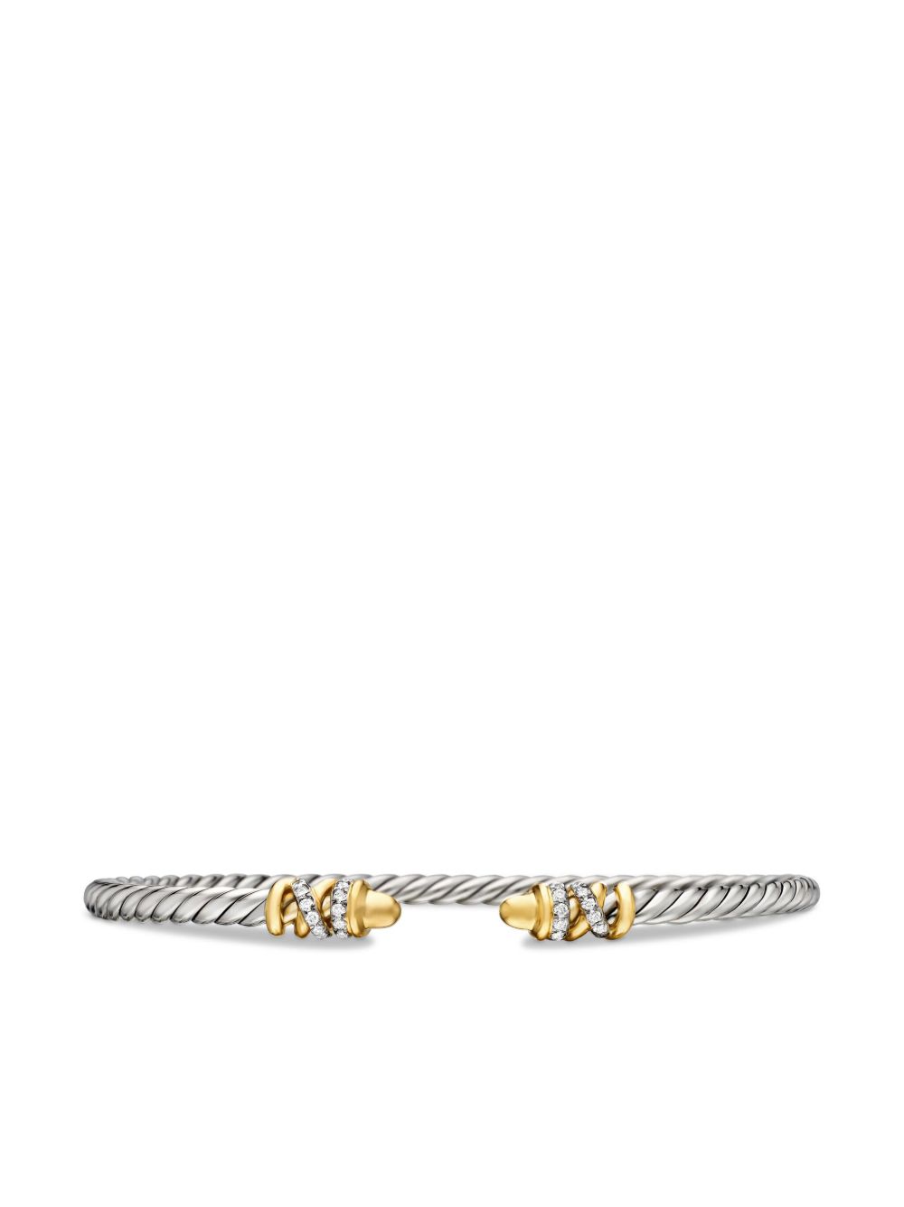 David Yurman 18K黄金纯银 Petite Helena Classic Cable 钻石手链 - 银色
