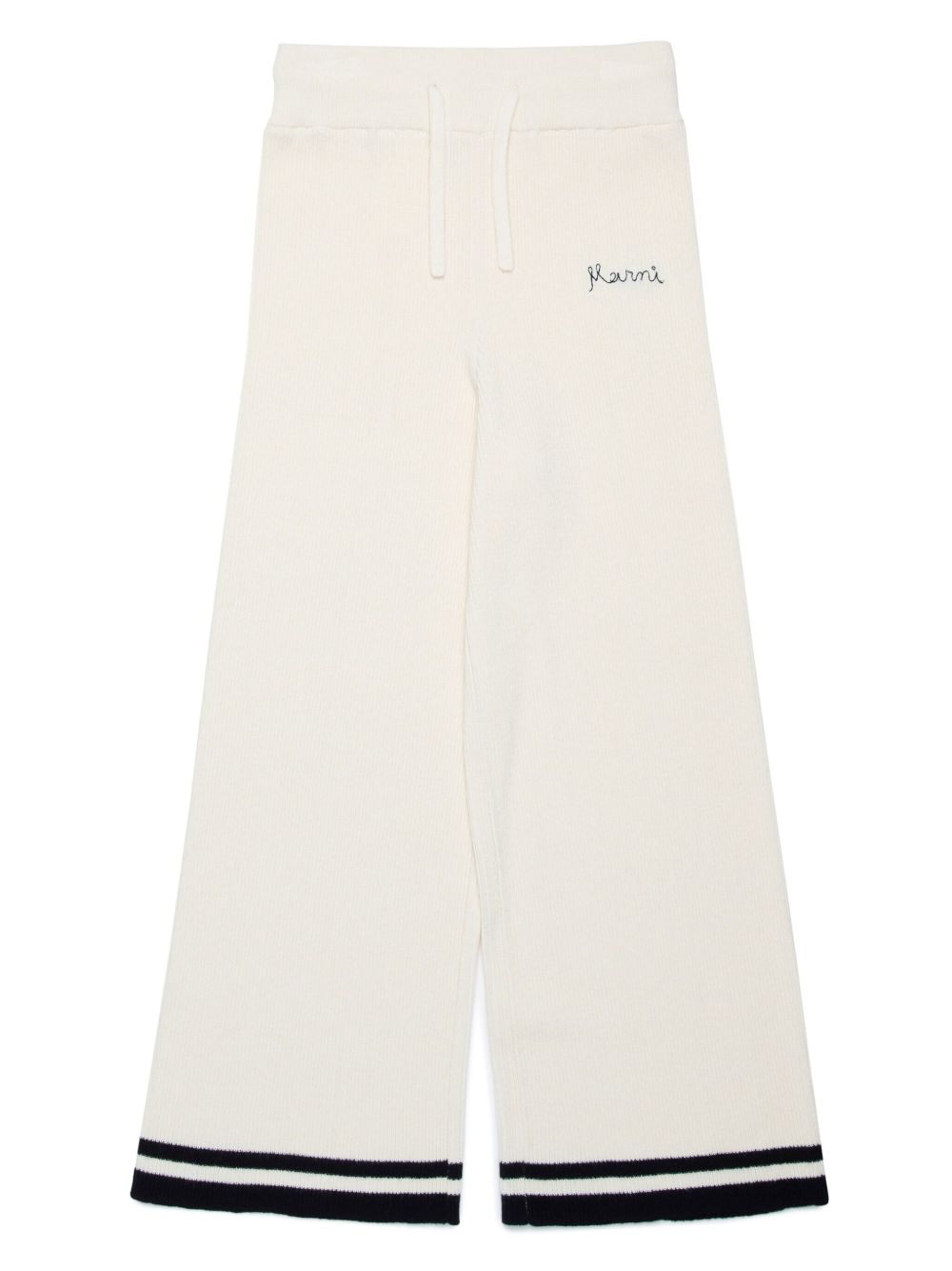 Marni Kids 棉羊绒混纺阔腿裤 - 白色