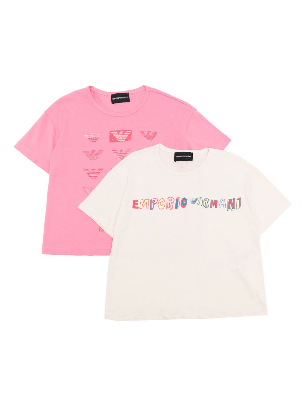 Emporio Armani Kids logo印花棉T恤（两件装） - 粉色