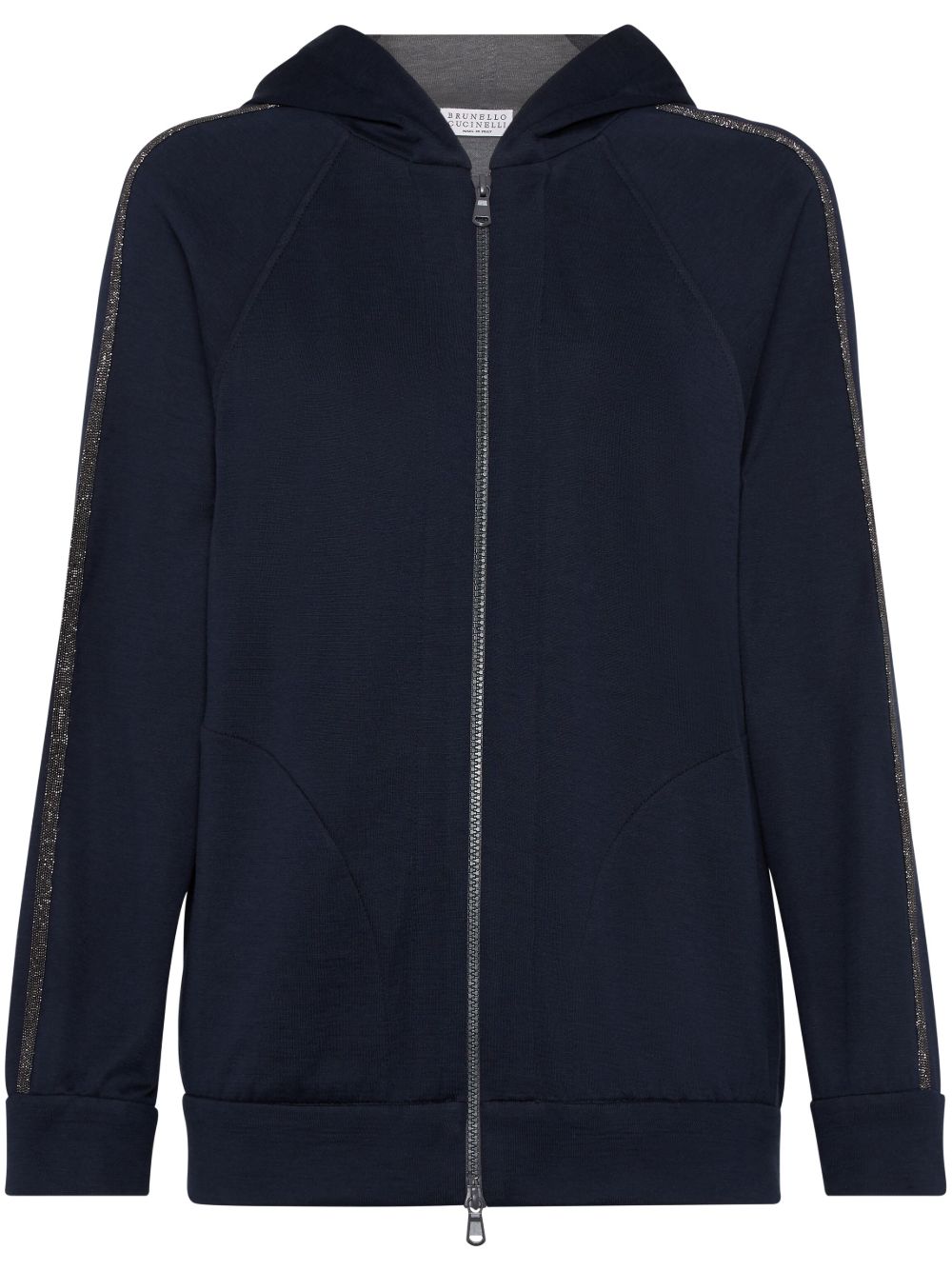 Brunello Cucinelli 拉链棉质混纺连帽衫 - 蓝色