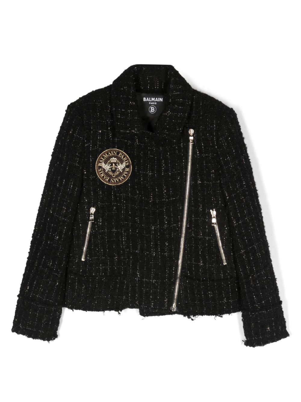 Balmain Kids 标贴粗花呢夹克 - 黑色