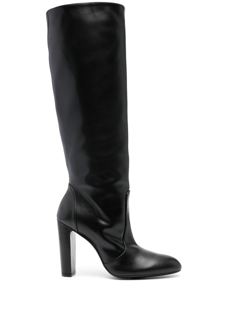 Stuart Weitzman 杏仁形鞋头高跟皮质及膝靴 - 黑色