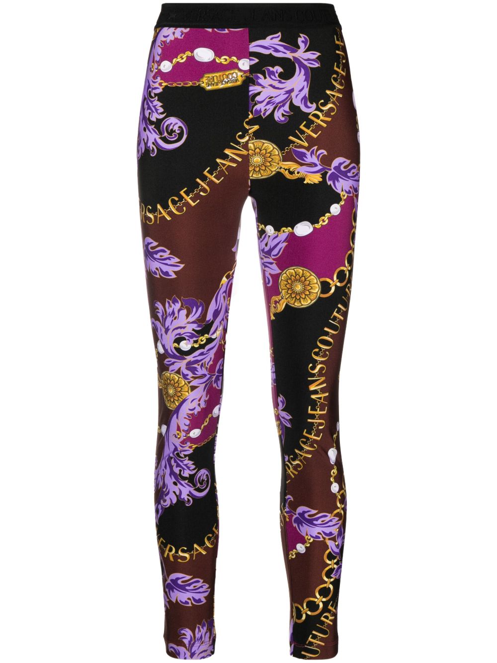Versace Jeans Couture logo印花打底裤 - 黑色