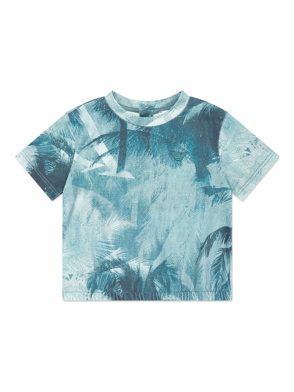 Emporio Armani Kids 棕树印花棉T恤 - 蓝色