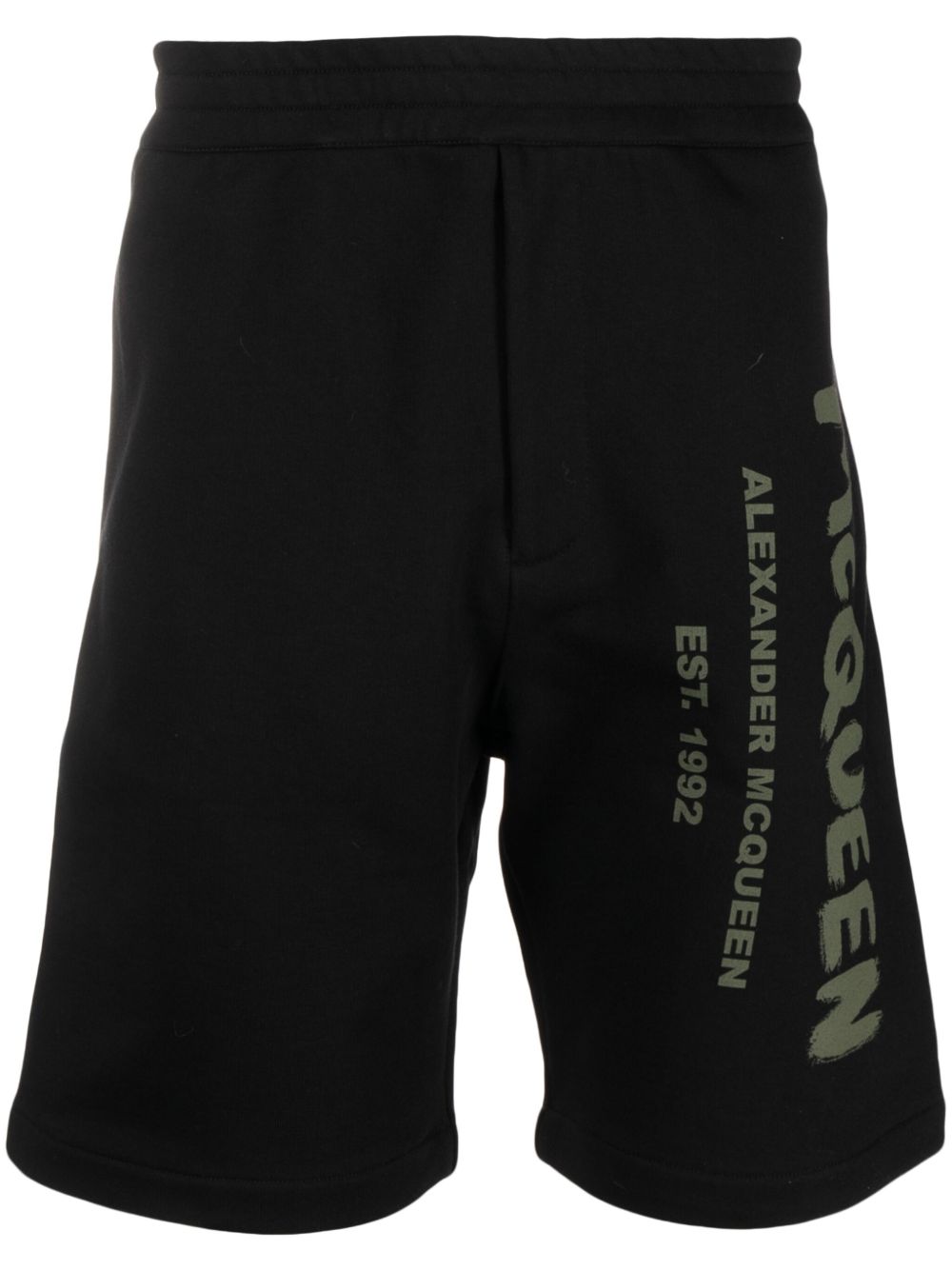 Alexander McQueen logo印花棉短裤 - 黑色