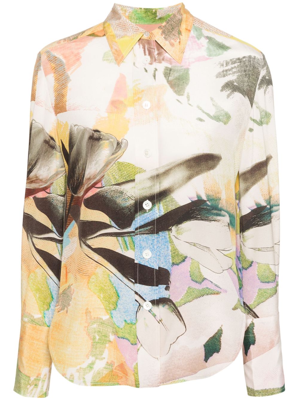 Paul Smith Floral Collage 真丝衬衫 - 绿色