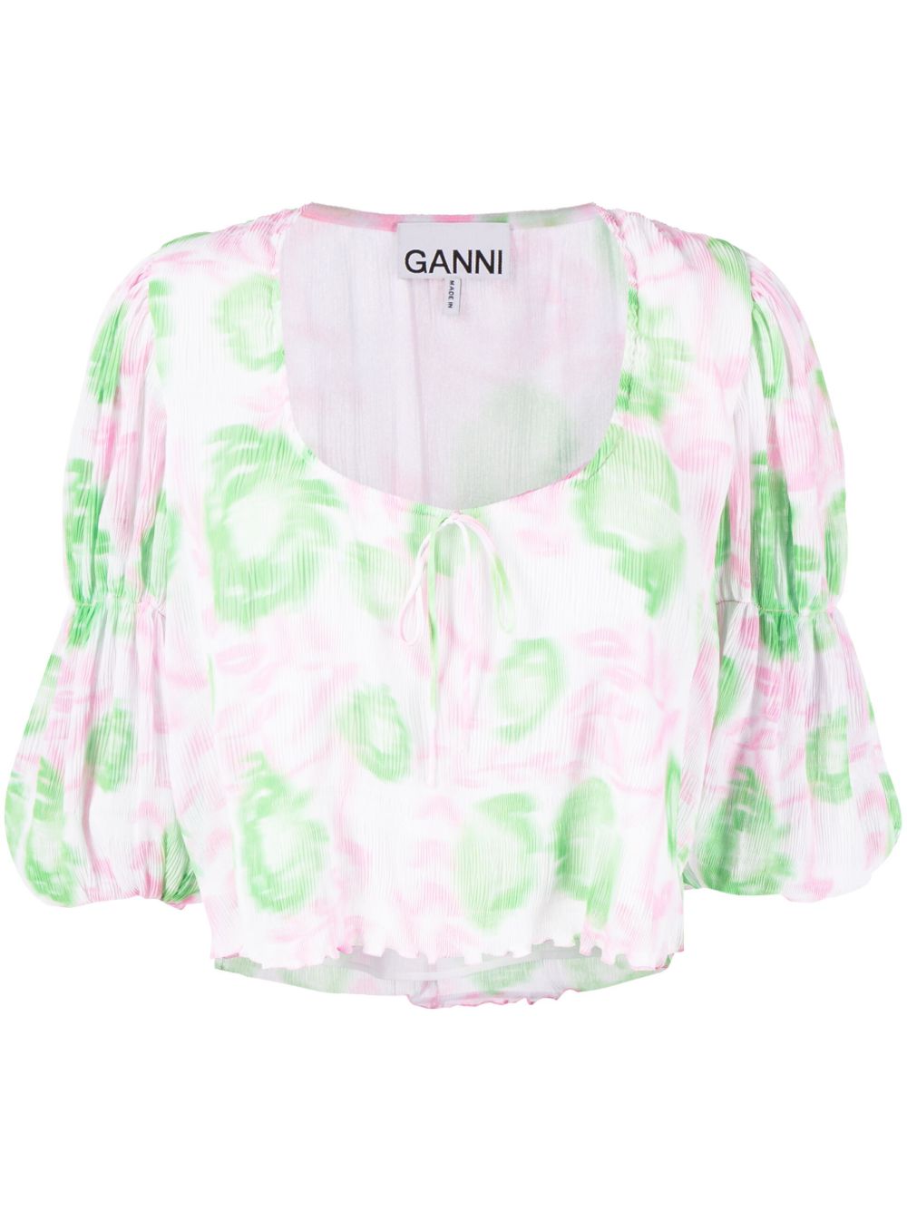 GANNI 花卉印花百褶乔其纱罩衫 - 粉色