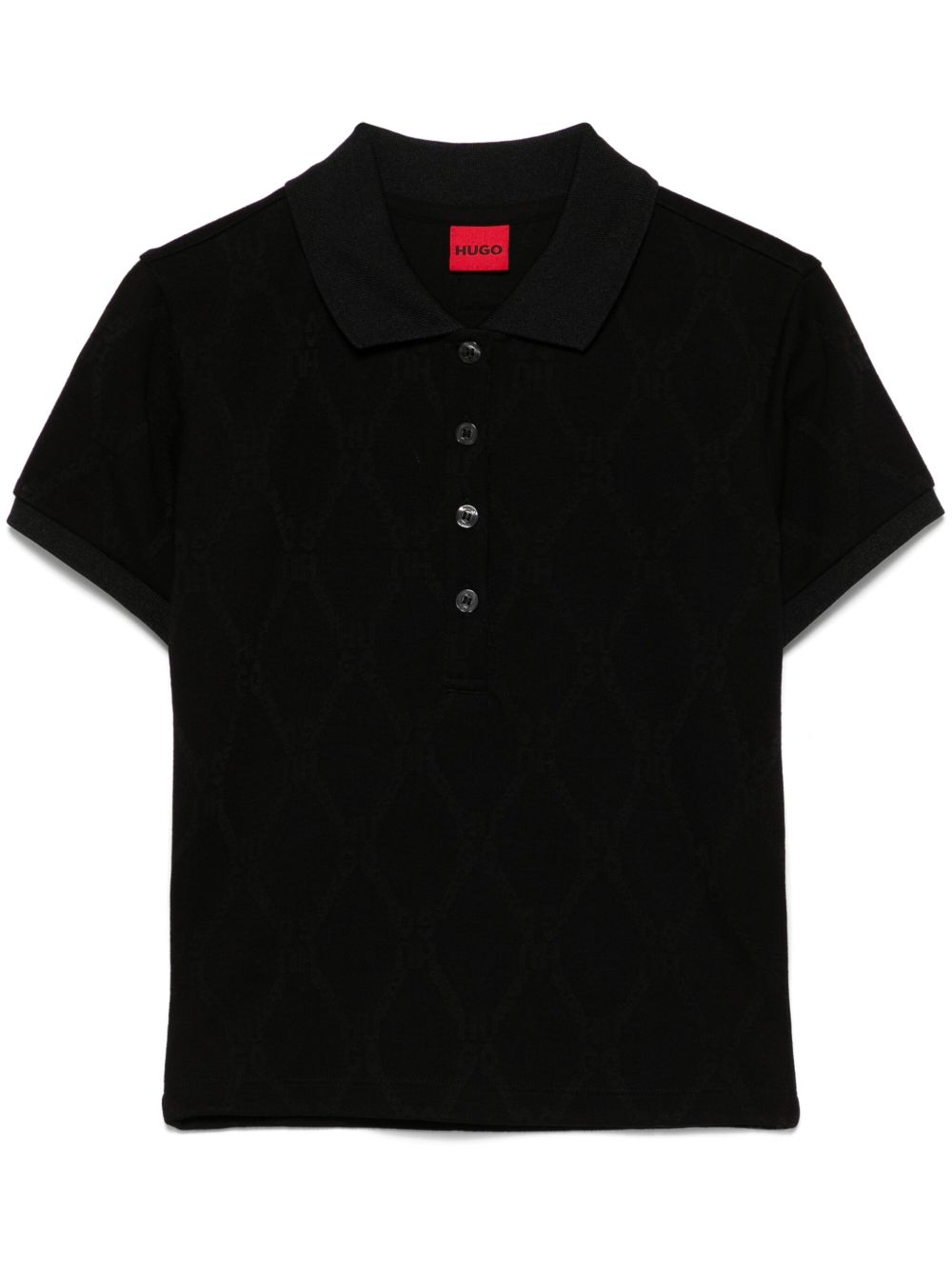 HUGO logo提花polo衫 - 黑色