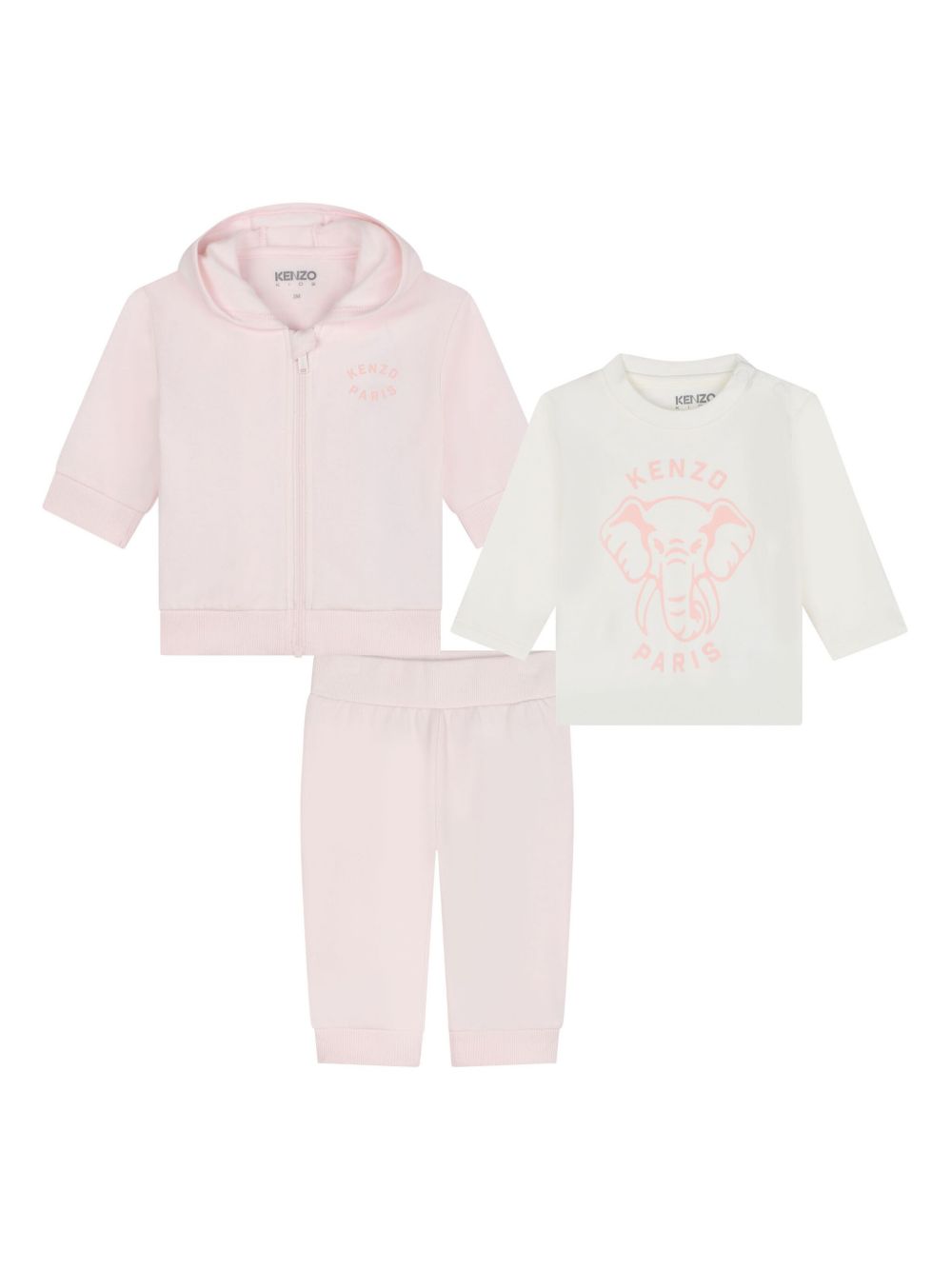 Kenzo Kids 标贴拉链棉质运动套装（三件装） - 粉色