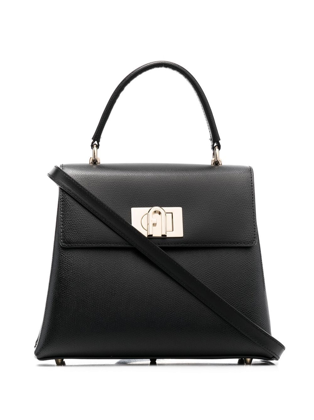 Furla logo雕刻皮质手提包 - 黑色