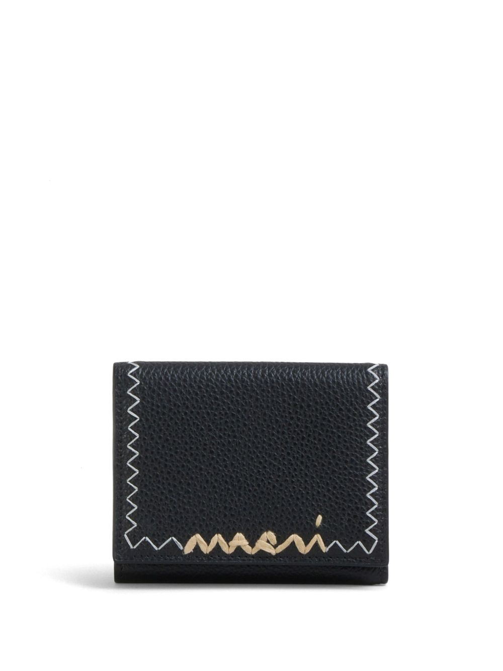 Marni logo刺绣皮质钱包 - 黑色