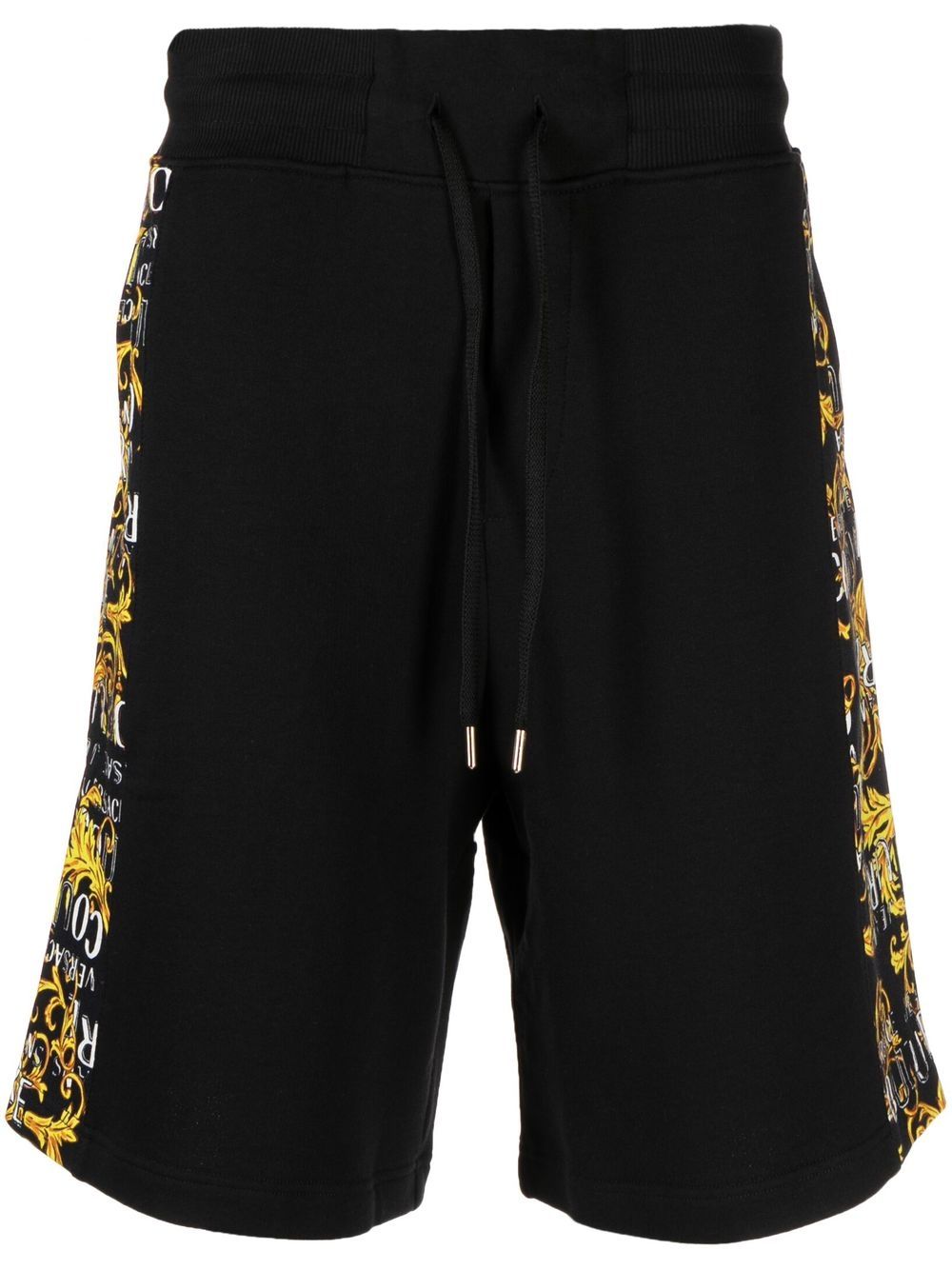 Versace Jeans Couture 巴洛克印花侧饰百慕大短裤 - 黑色