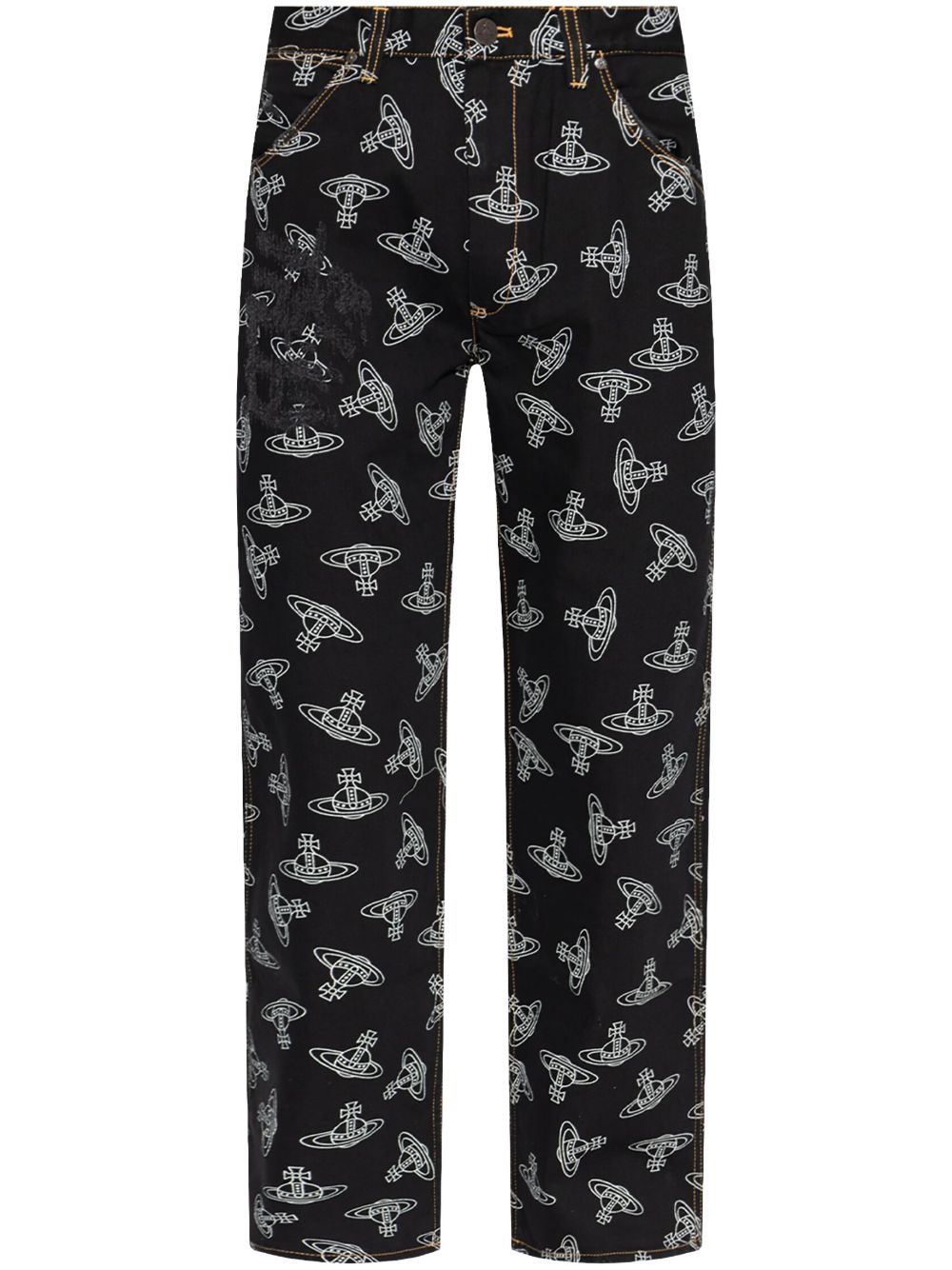 Vivienne Westwood 土星印花合身牛仔裤 - 黑色
