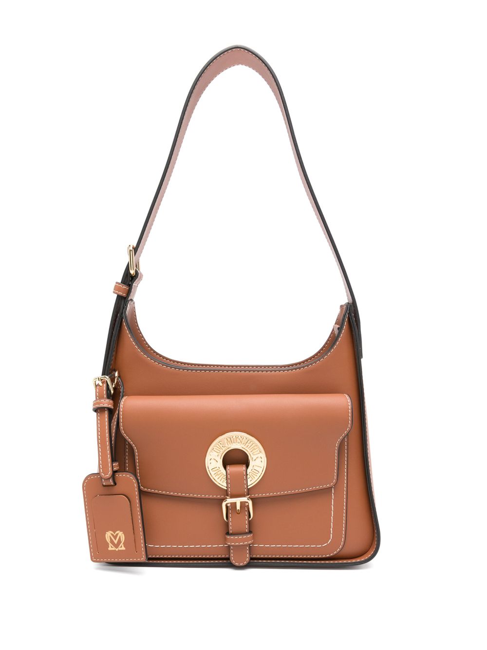 Love Moschino logo标牌单肩包 - 褐色