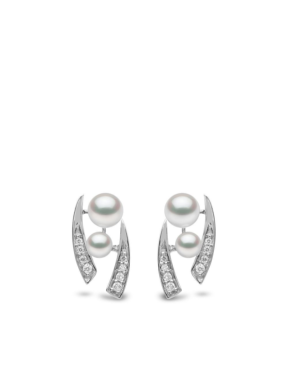 Yoko London Trend 18K白金钻石珍珠耳钉 - 银色