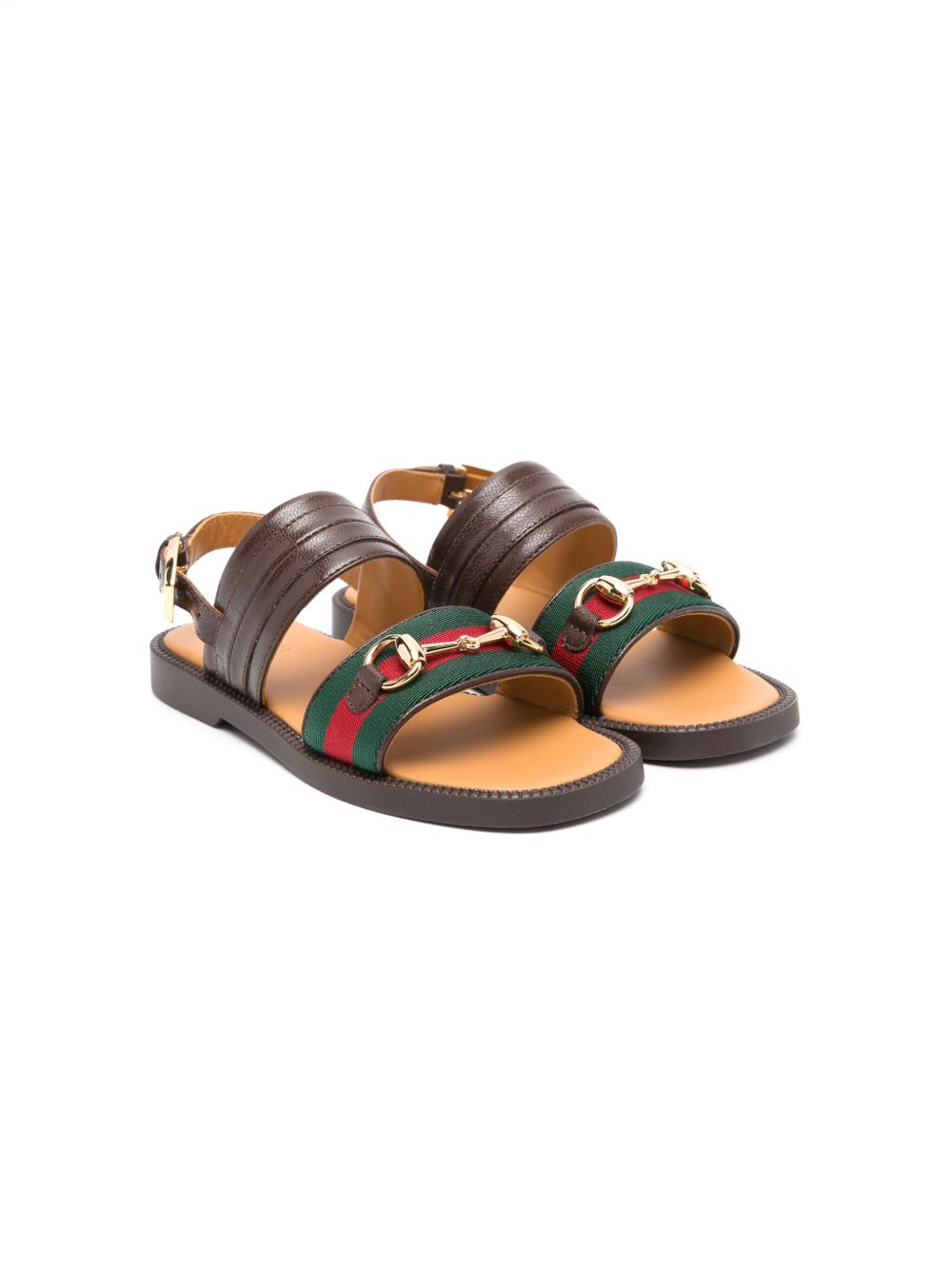 Gucci Kids Horsebit Web 凉鞋 - 褐色