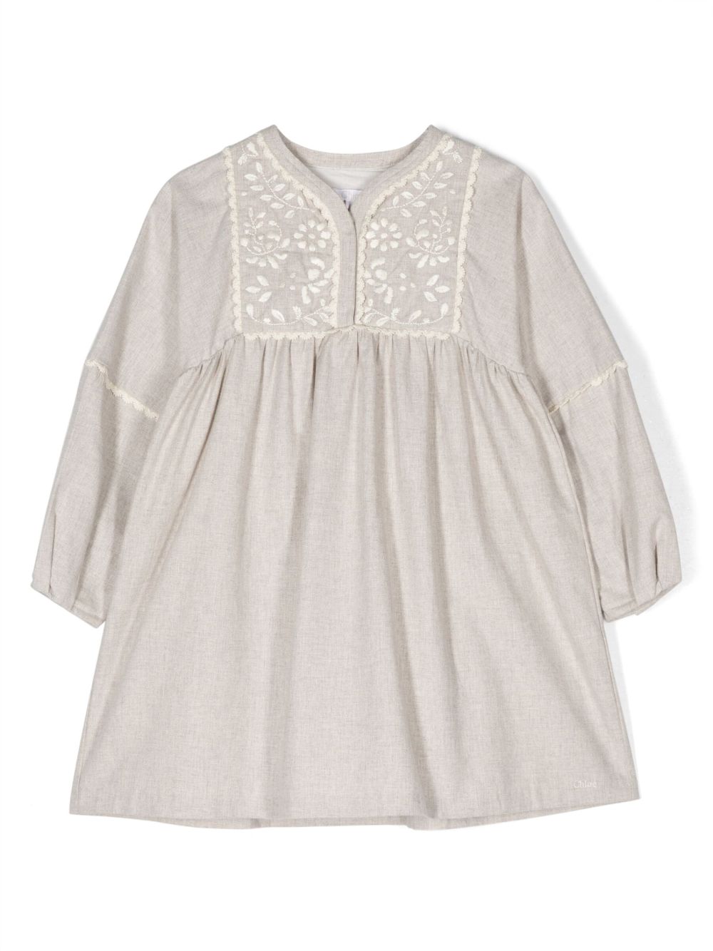 Chloé Kids 刺绣棉连衣裙 - 中性色