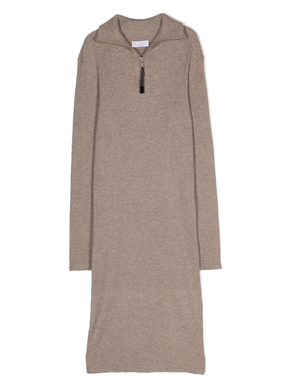 Brunello Cucinelli Kids 罗纹针织长款连衣裙 - 褐色
