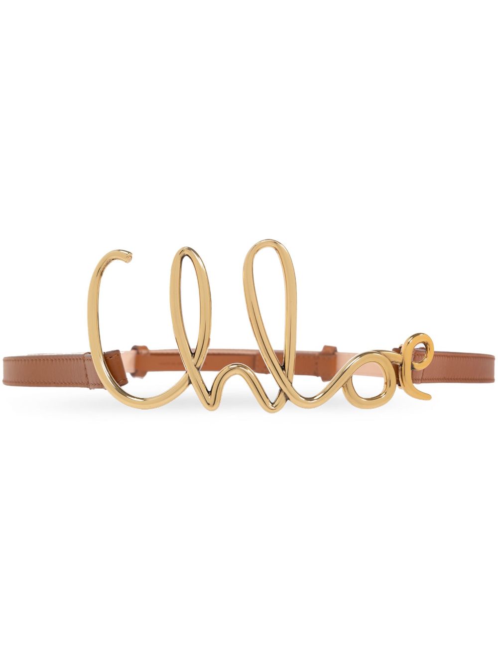 Chloé logo扣环皮质腰带 - 褐色