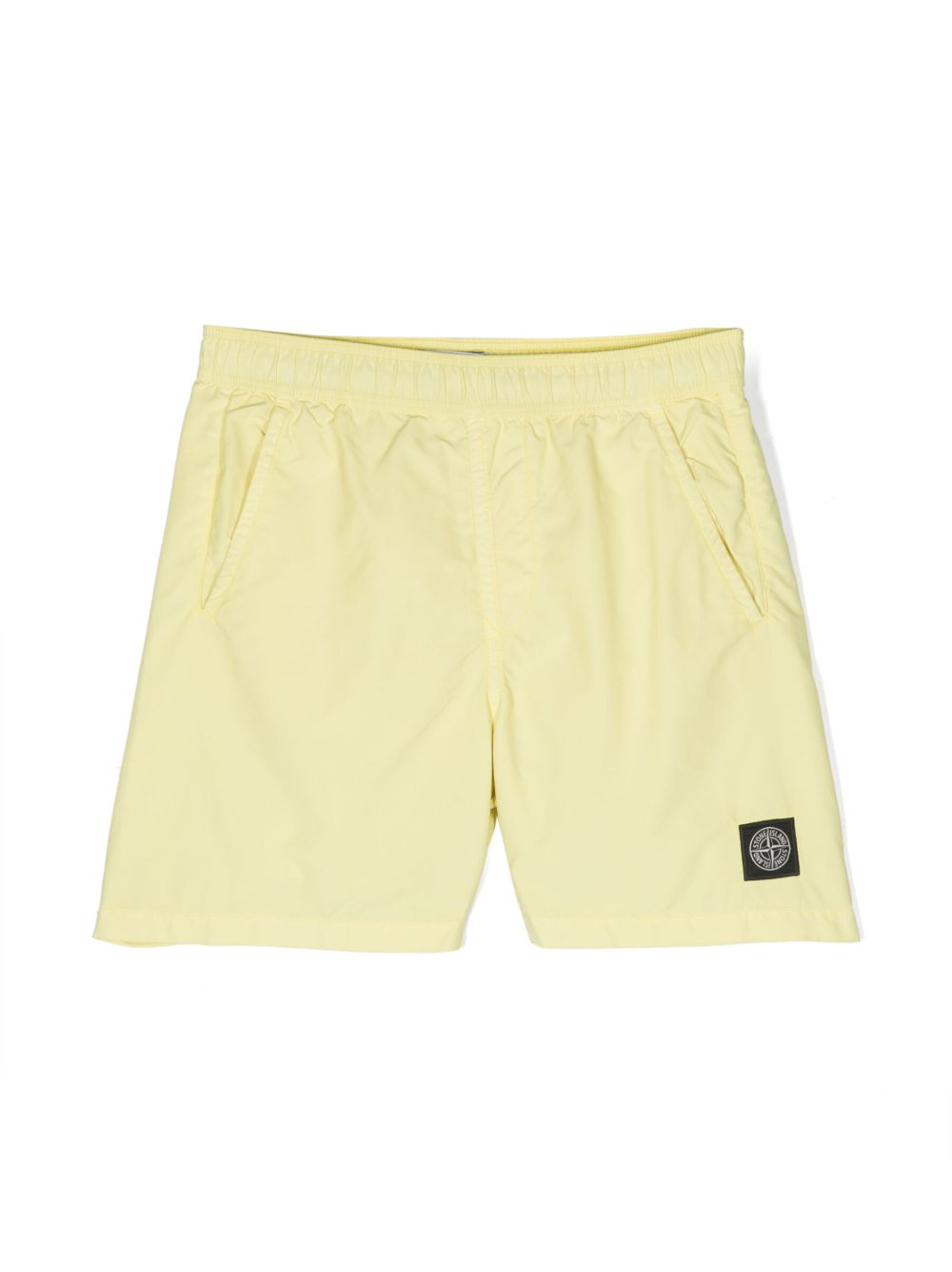 Stone Island Junior 标贴松紧裤腰短裤 - 黄色
