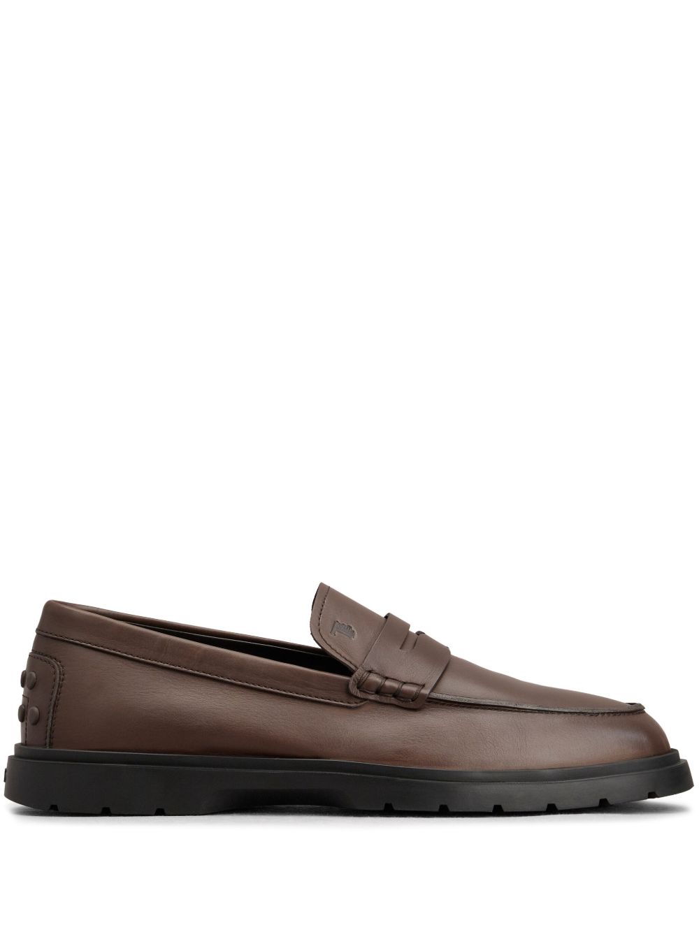Tod's logo凹面压花皮质乐福鞋 - 褐色