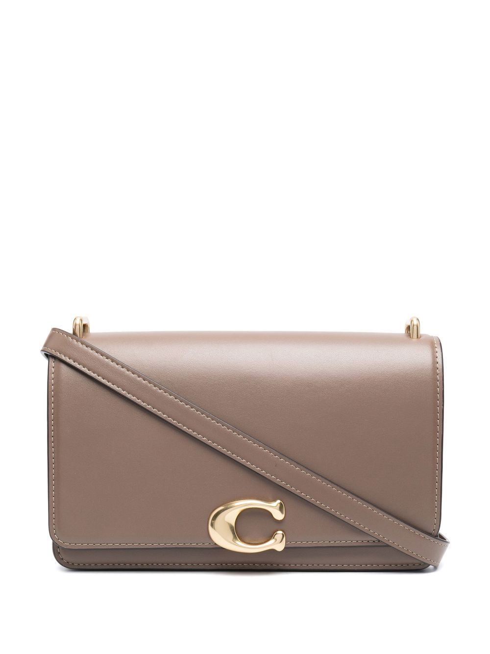 Coach logo标牌皮质单肩包 - 褐色