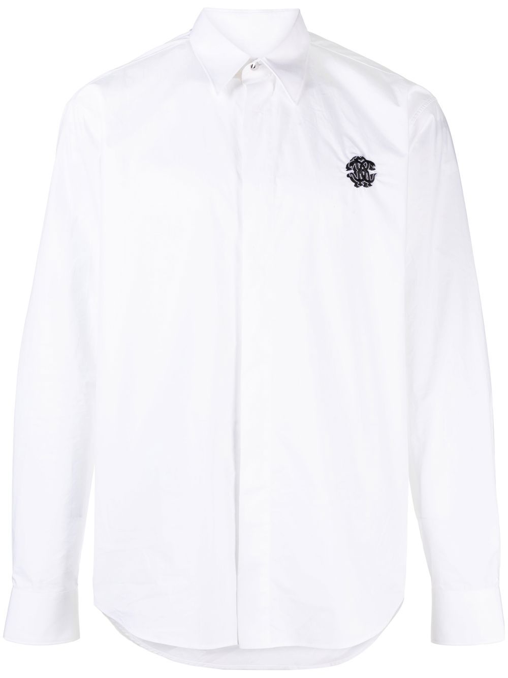 Roberto Cavalli logo刺绣棉衬衫 - 白色
