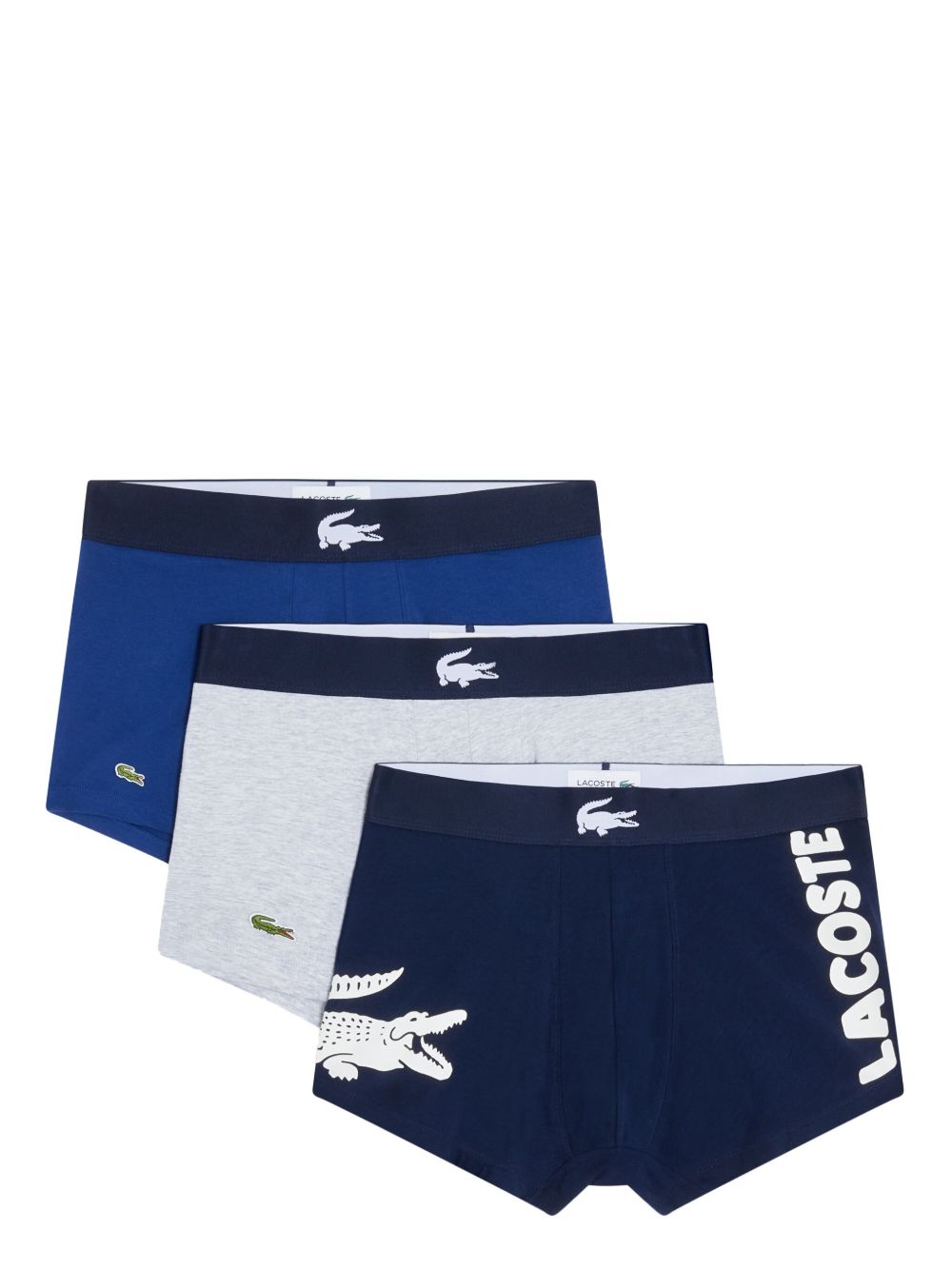 Lacoste logo腰边四角裤（三件装） - 蓝色