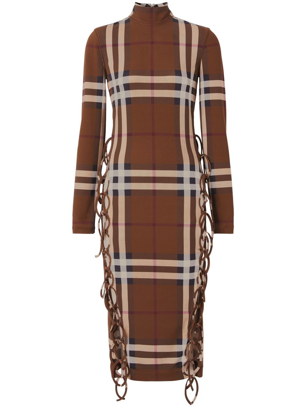 Burberry 格纹侧系带中长连衣裙 - 褐色