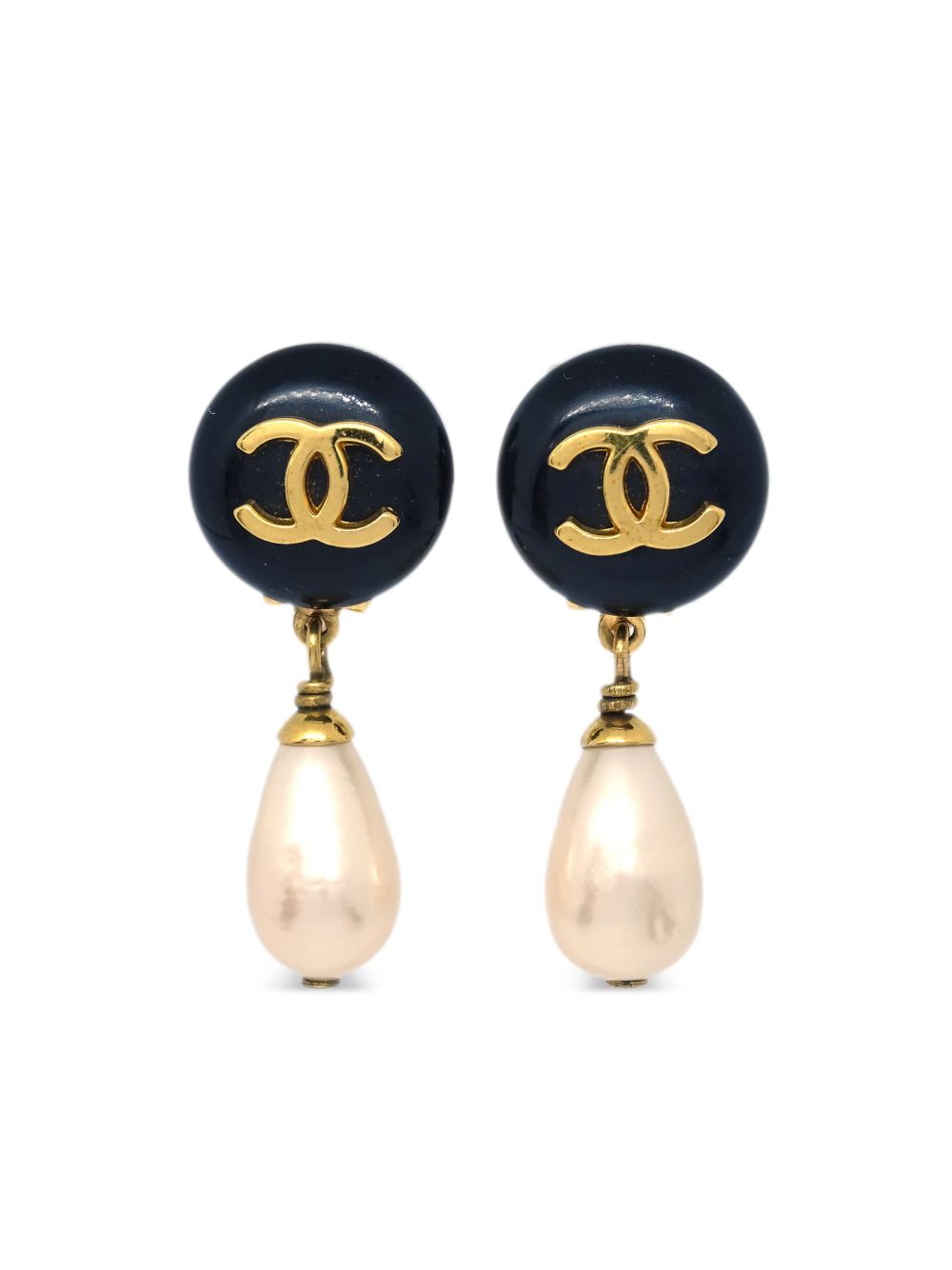 CHANEL Pre-Owned CC logo珠饰夹扣式耳环（1995年典藏款） - 黑色