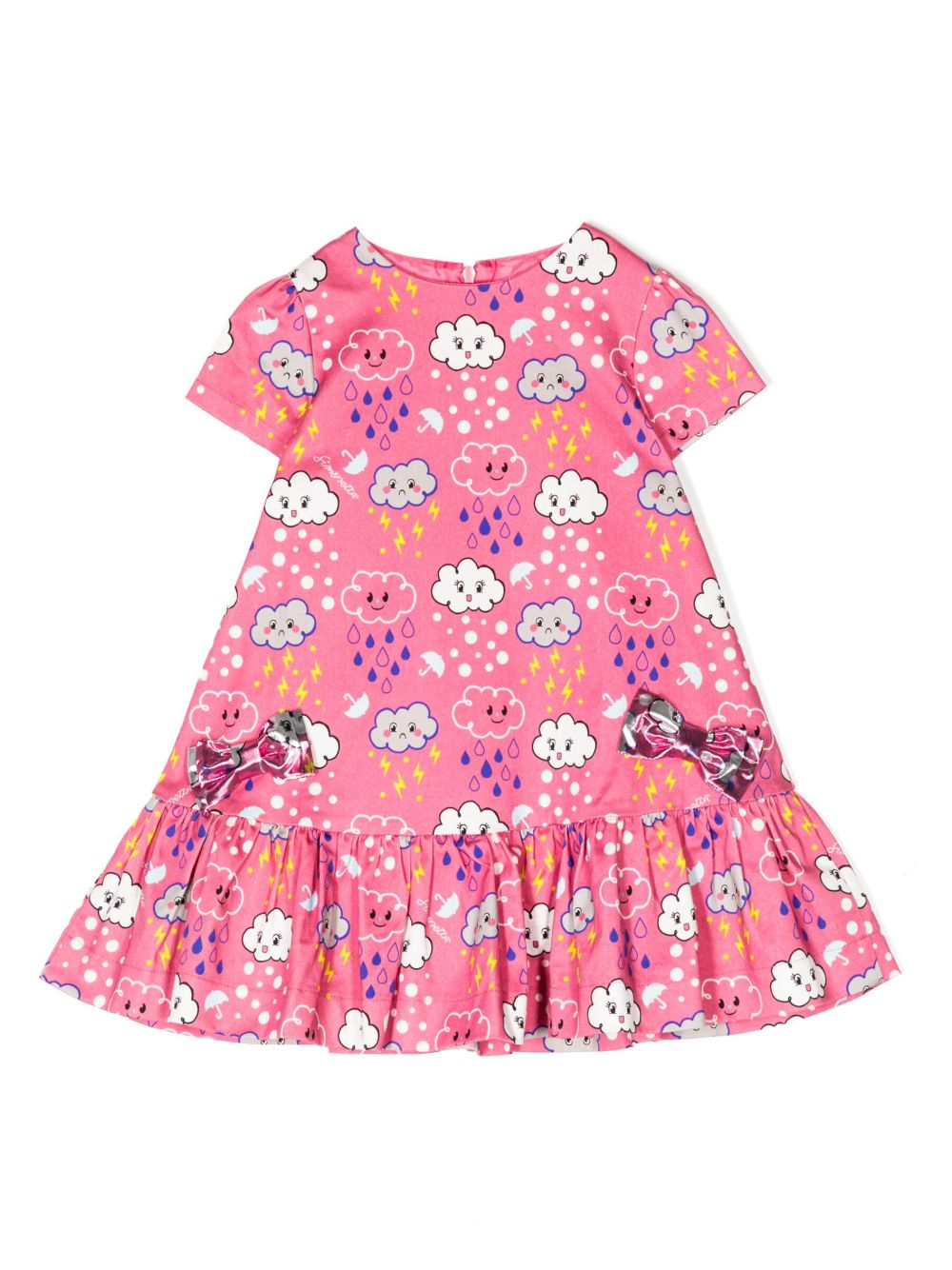 Simonetta 图案印花弹性棉伞形连衣裙 - 粉色