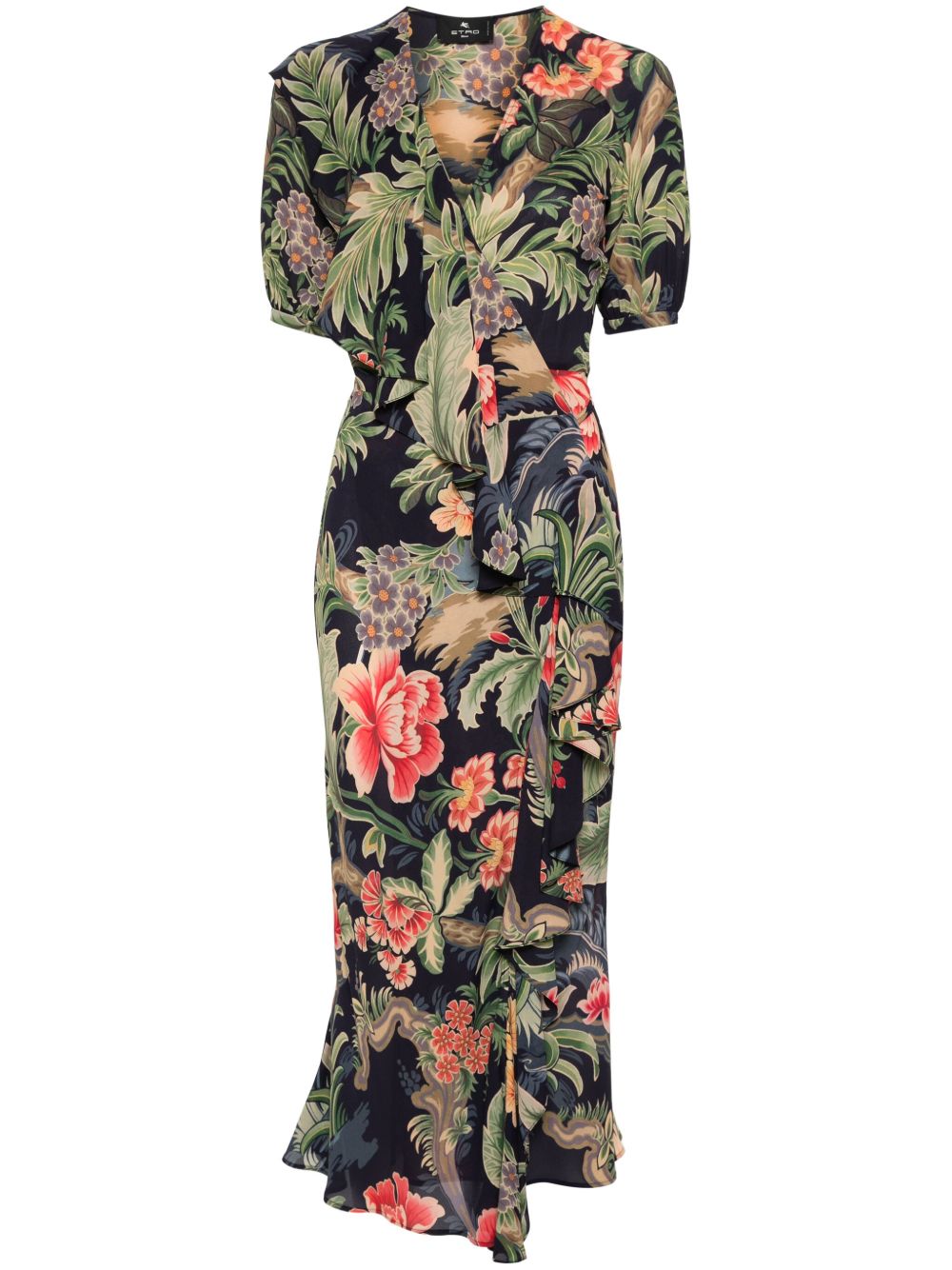 ETRO 花卉印花中长连衣裙 - 蓝色