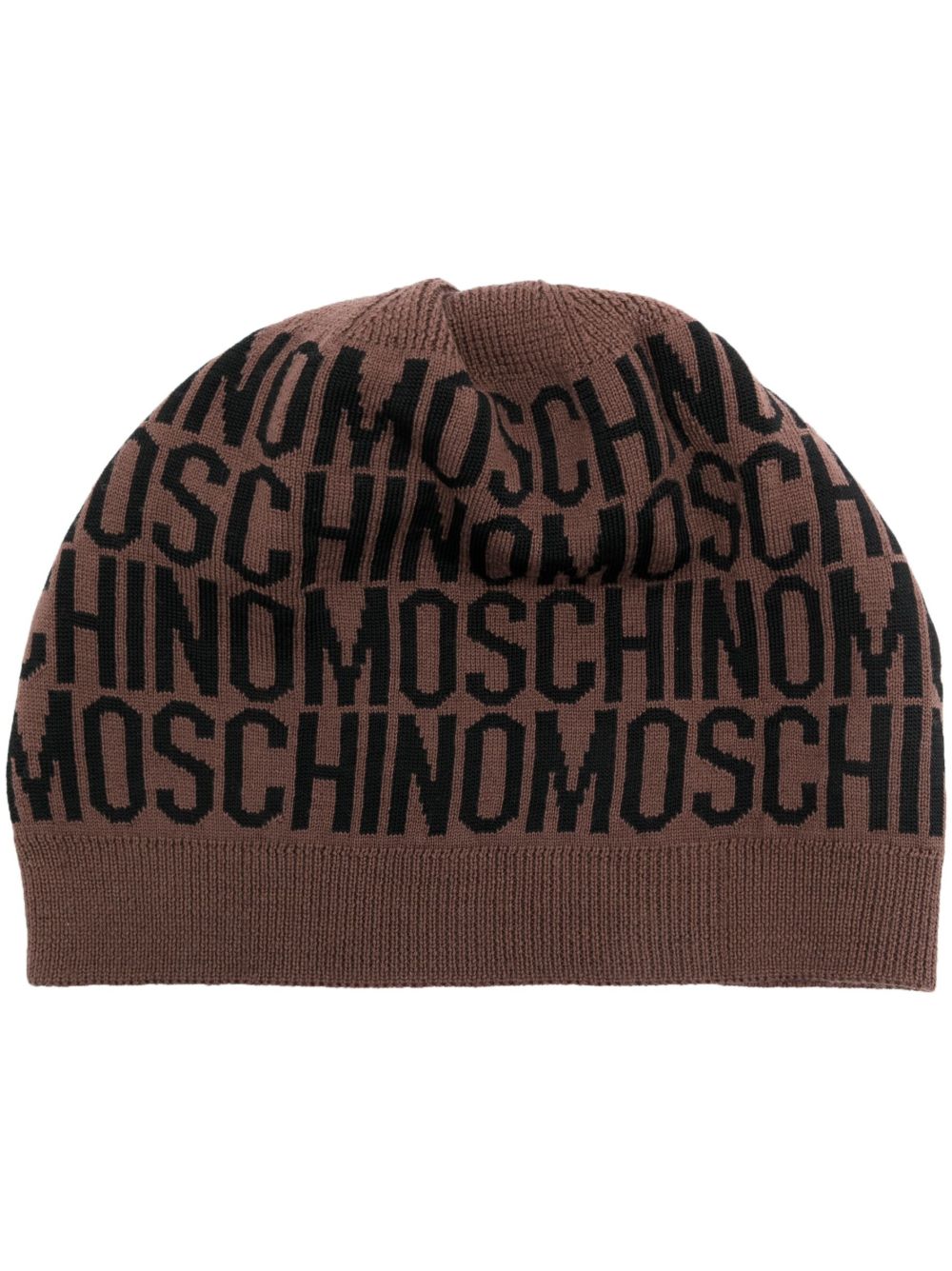 Moschino logo嵌花羊毛混纺套头帽 - 褐色