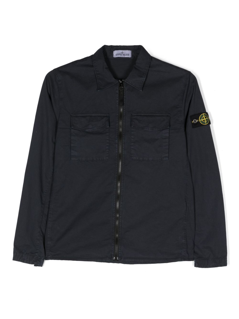 Stone Island Junior 标贴衣袖衬衫式夹克 - 蓝色