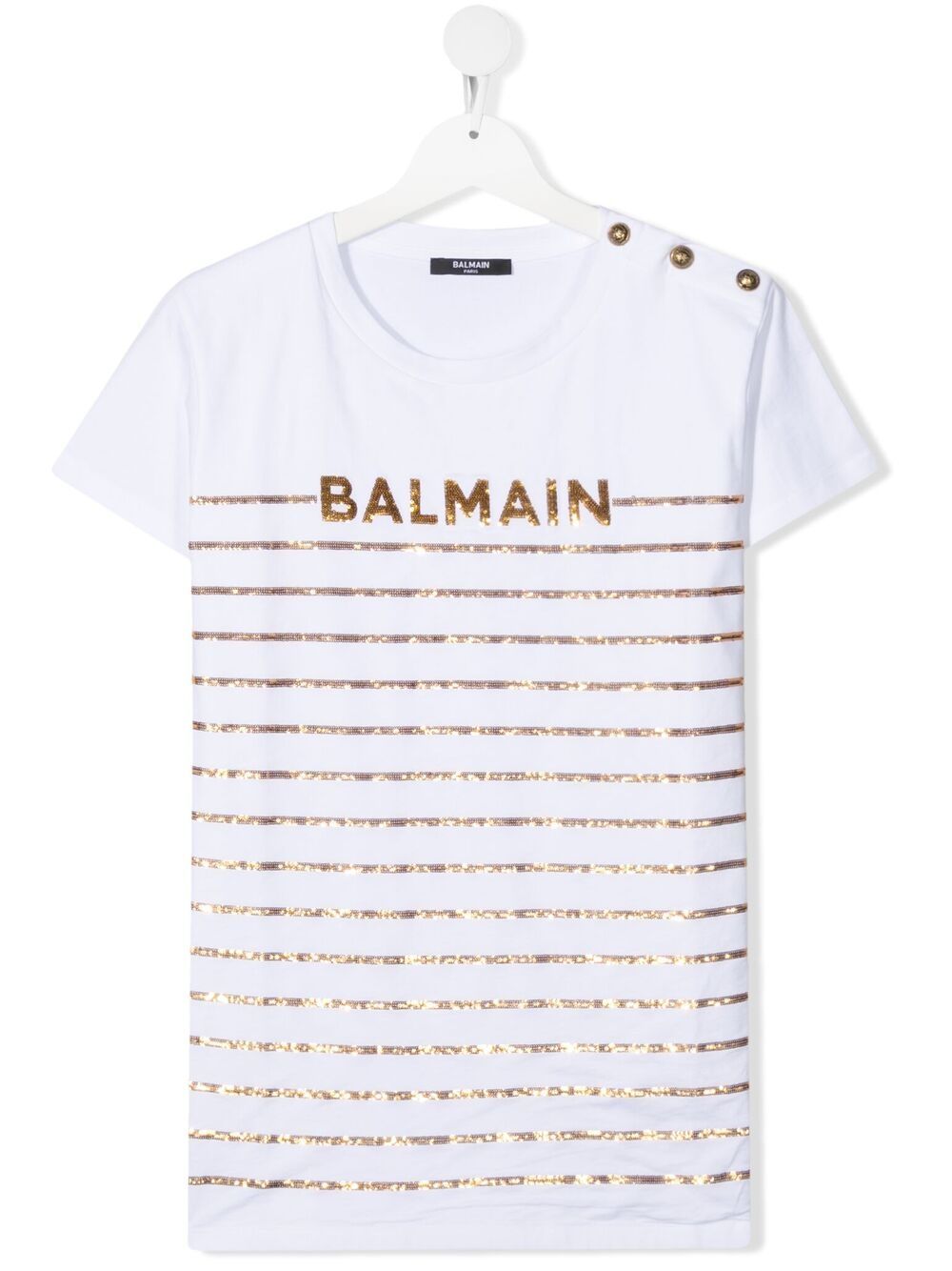 Balmain Kids logo亮片条纹T恤 - 白色