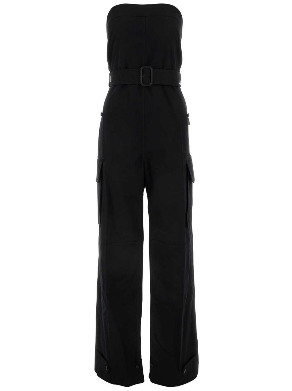 Saint Laurent 露肩束腰棉连体长裤 - 黑色