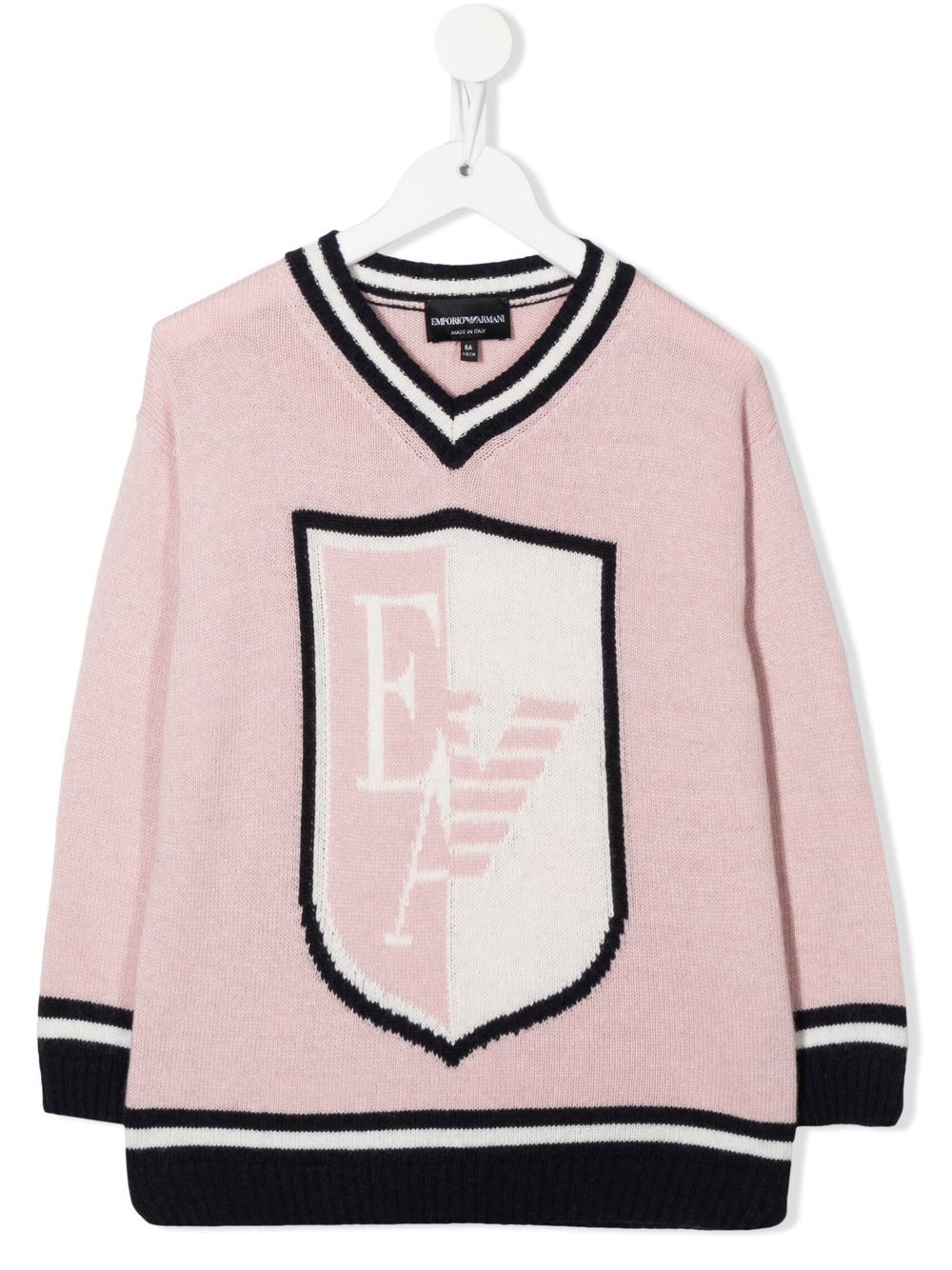 Emporio Armani Kids logo嵌花棒球毛衣 - 粉色