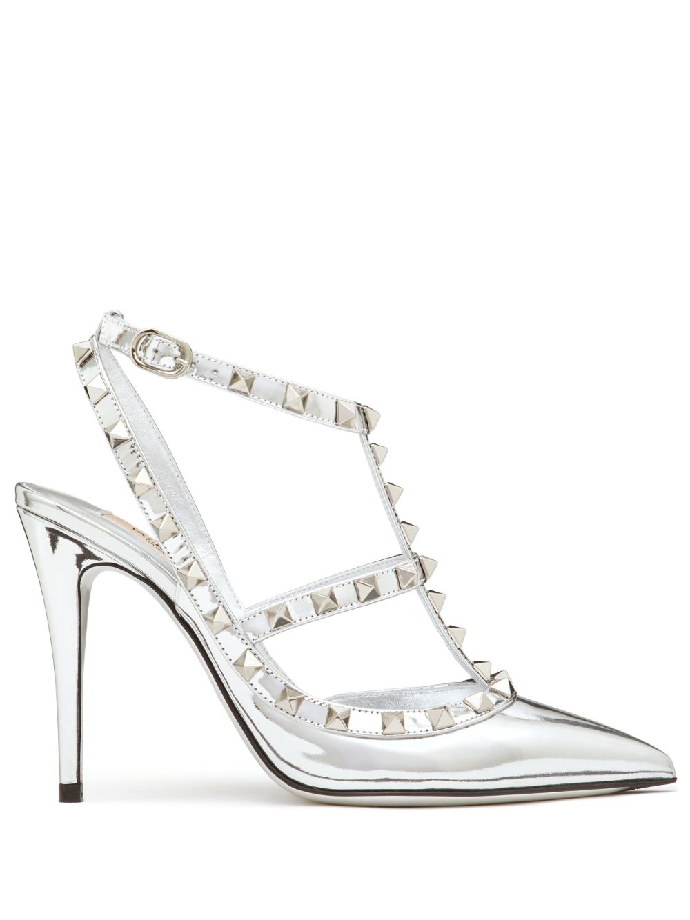 Valentino Garavani Rockstud 裹踝带高跟鞋 - 银色