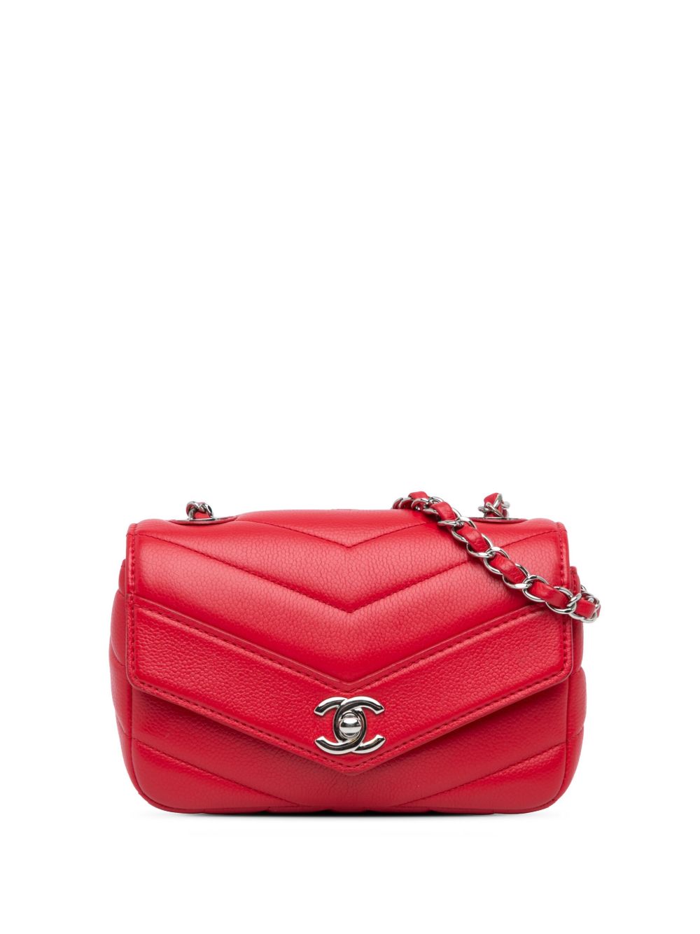 CHANEL Pre-Owned Mini Caviar Chevron Data Center Envelope Flap 斜挎包（2017-2018年典藏款） - 红色