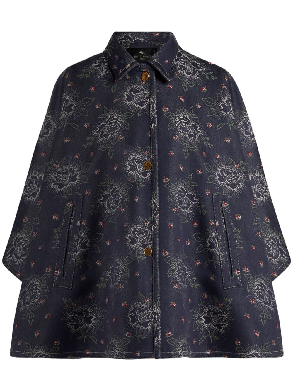 ETRO 花卉图案提花牛仔斗篷 - 蓝色