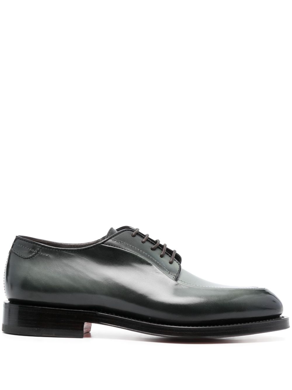 Santoni 杏仁形鞋头皮质德比鞋 - 绿色