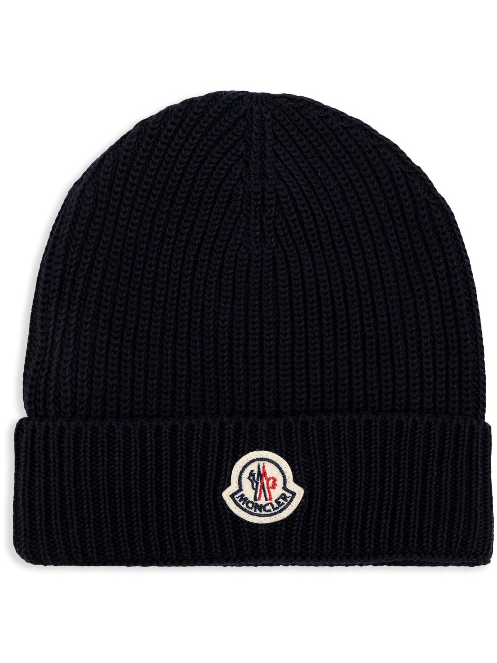 Moncler logo贴花罗纹针织套头帽 - 蓝色