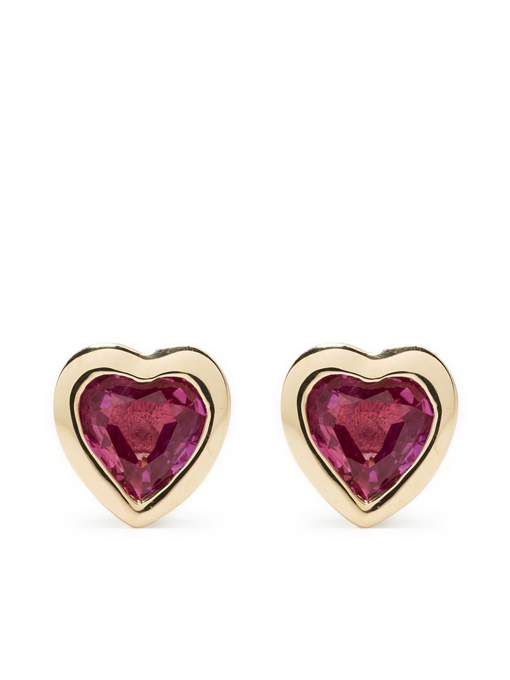 Ef Collection Heart 14K黄金红宝石耳钉 - 金色