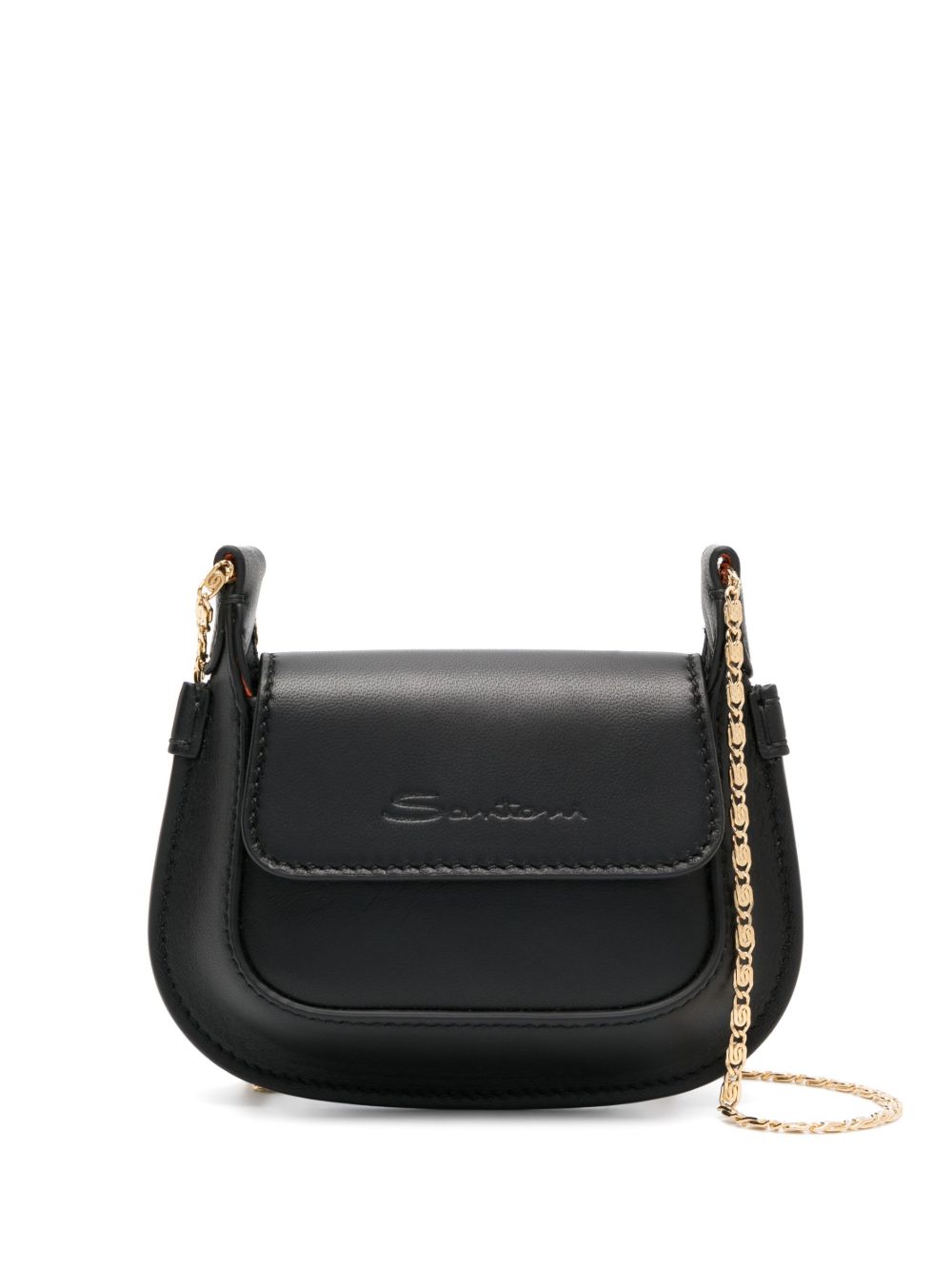 Santoni 凹面压花logo迷你斜挎包 - 黑色
