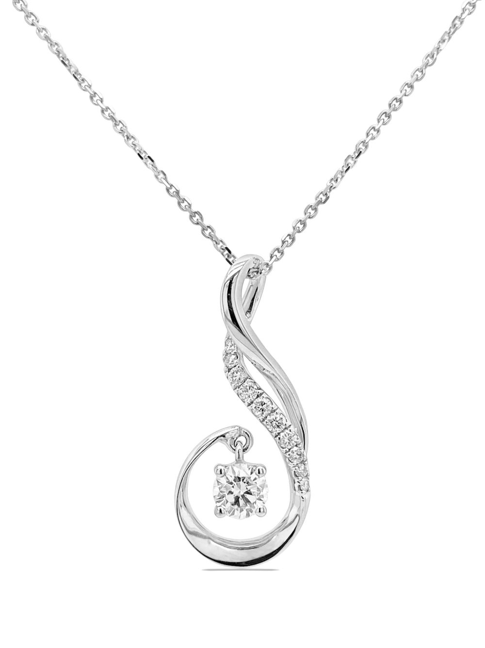 HYT Jewelry 18K白金钻石吊饰项链 - 银色