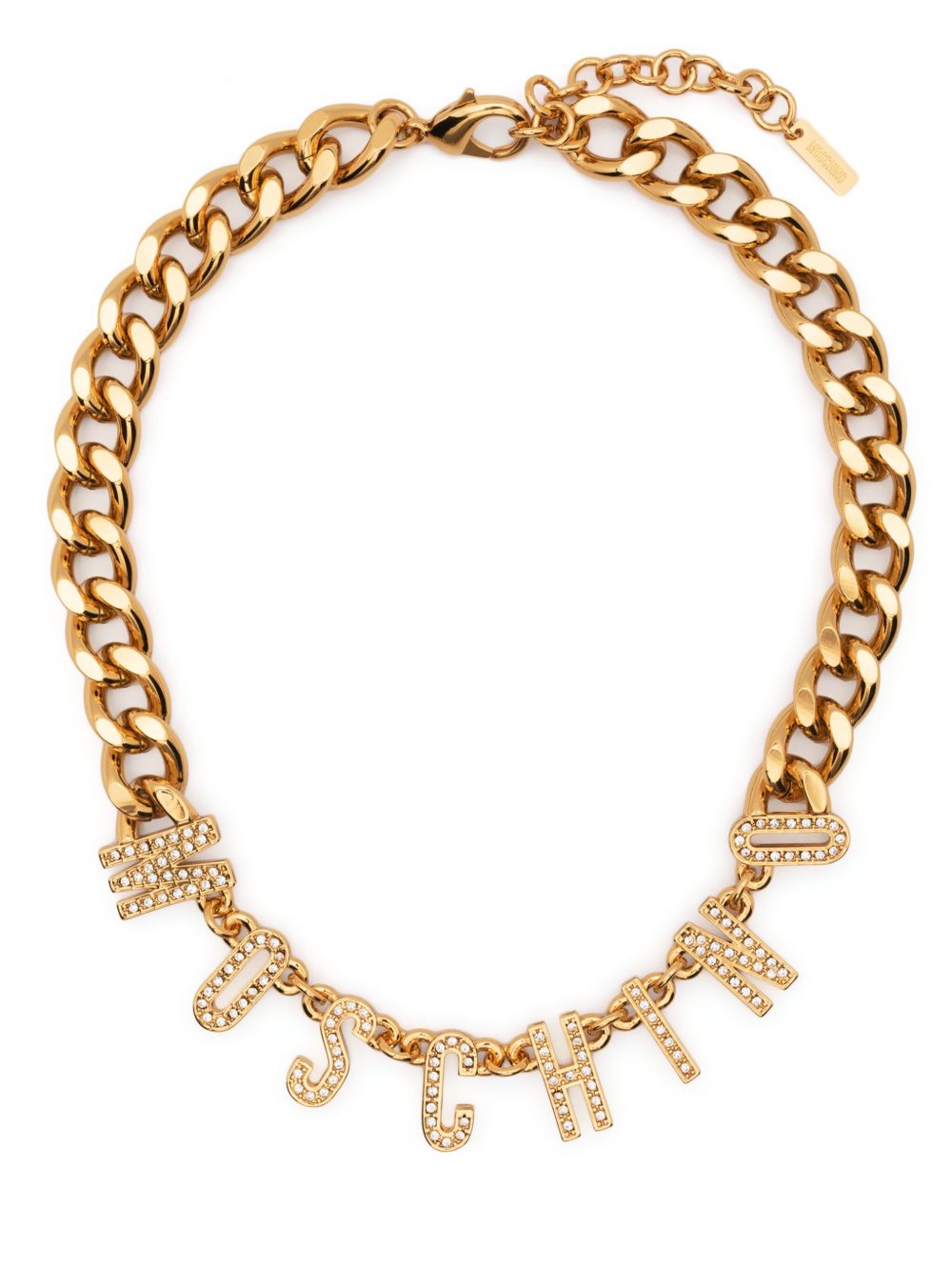 Moschino logo晶饰链式项链 - 金色