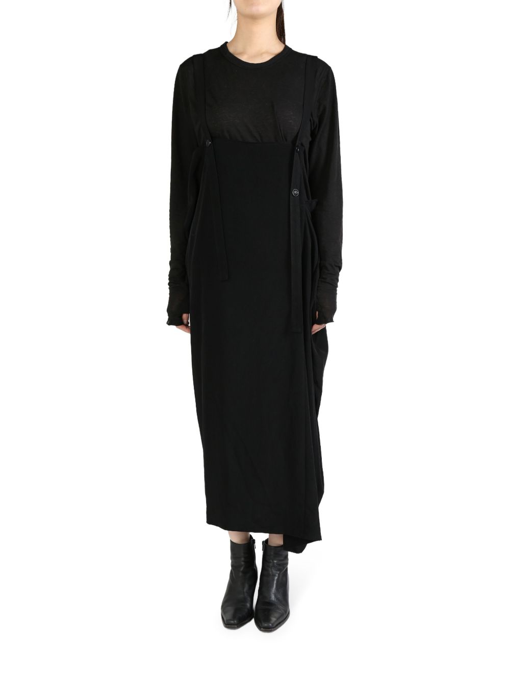 Y's draped midi dress - 黑色