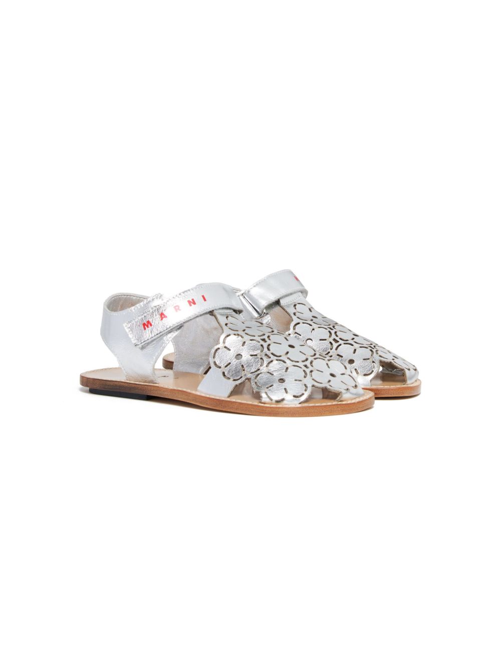Marni Kids logo印花花卉细节凉鞋 - 银色