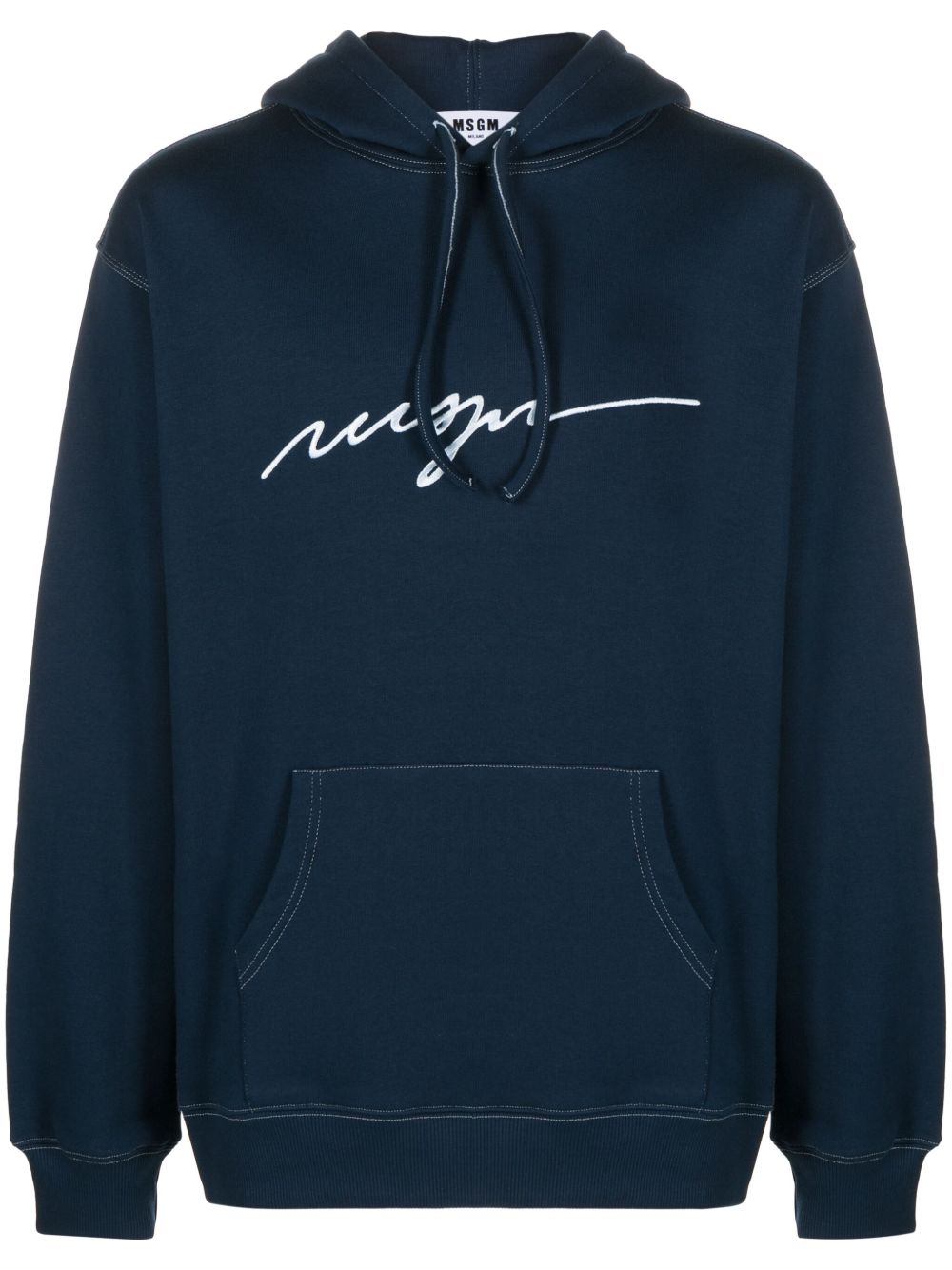 MSGM logo刺绣棉连帽衫 - 蓝色