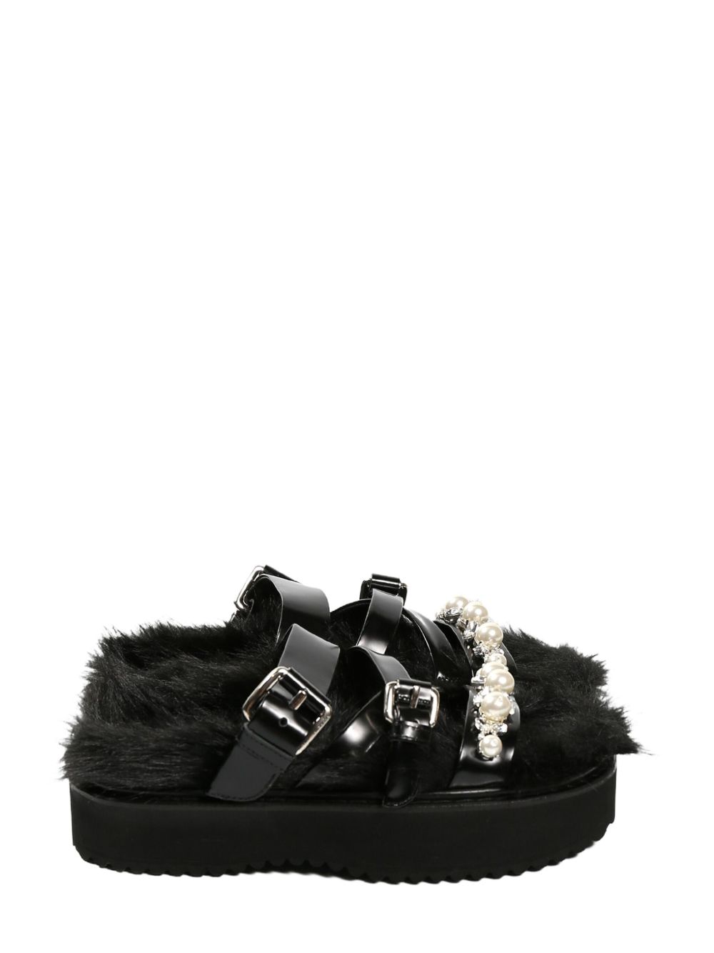 Simone Rocha faux fur platform sandal - 黑色